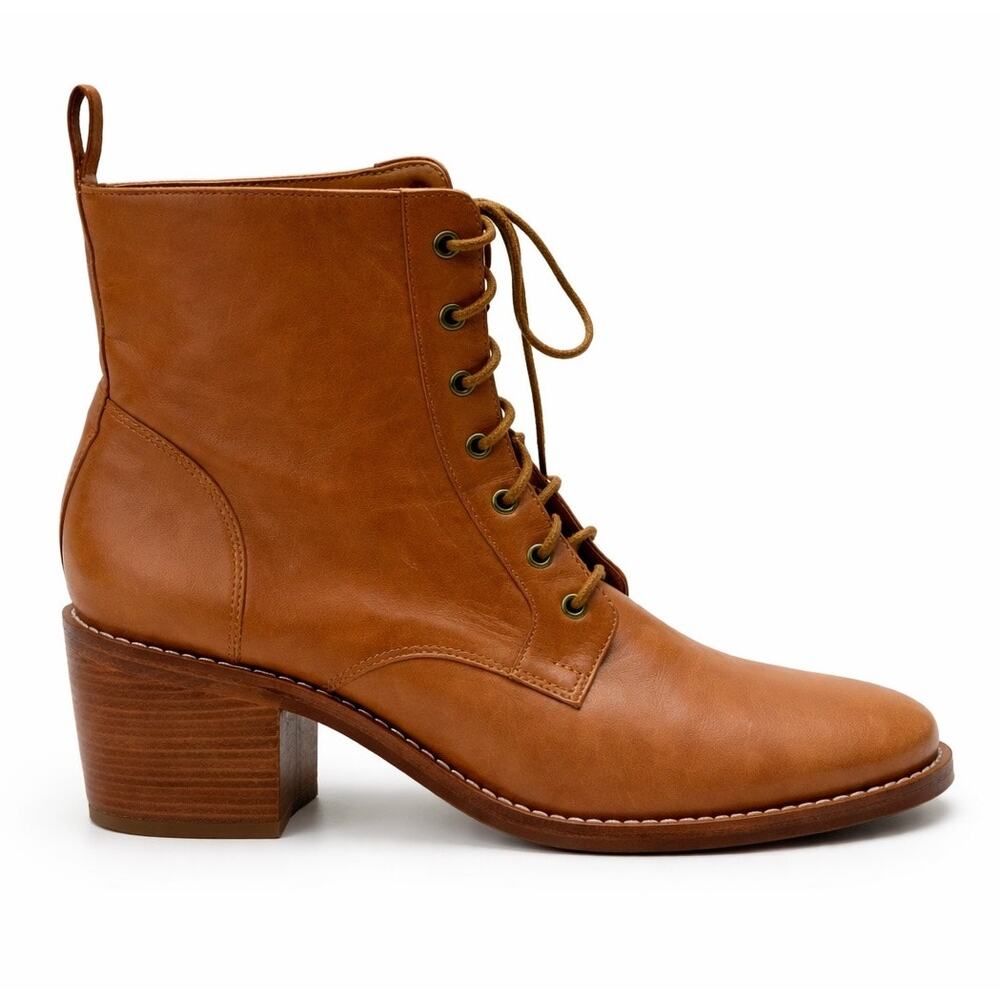 Fortress of Inca Leather Lace Up Block Heel Boots Brown Made in Peru Size 40 9.5